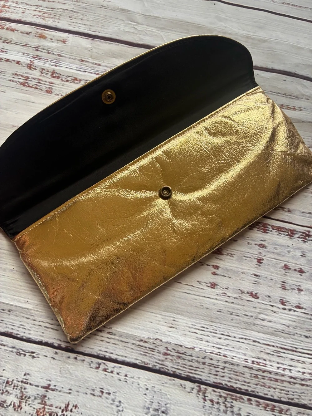 Gold Metallic Fold-Over Clutch - Women’s Evening Bag